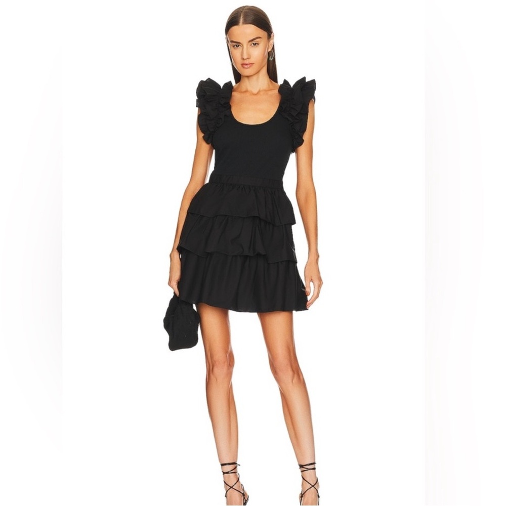 Ulla Johnson Black Tiered One Shoulder Dress